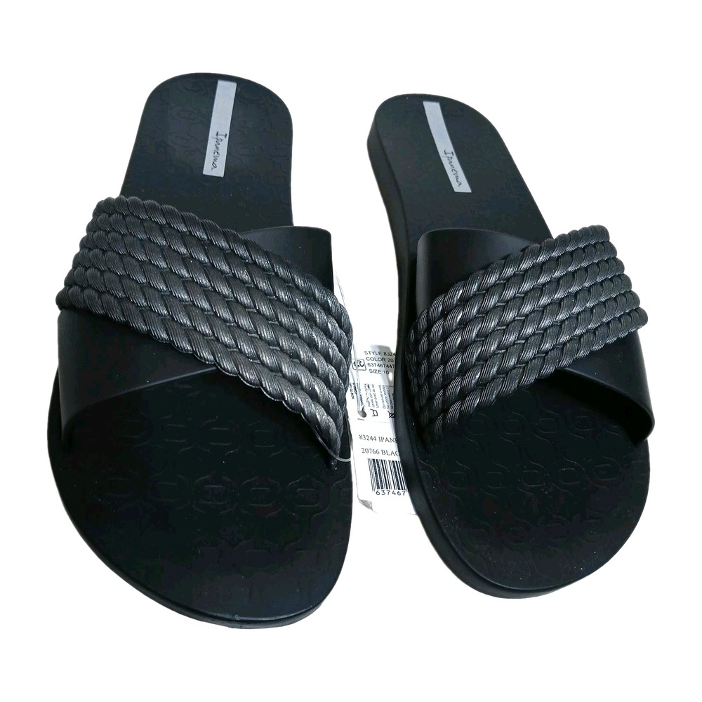 Ipanema Street II Women Slide Sandal 10 Black Twist Strap Water Resistant Brazil